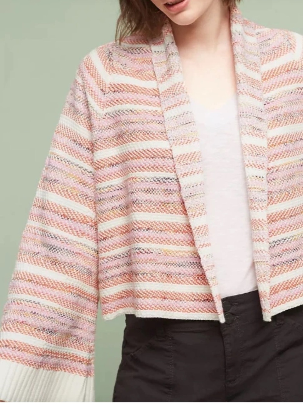 Anthropologie Moth Mahalia Kimono Knit Cropped Striped Bell Sleeve Cardigan XS